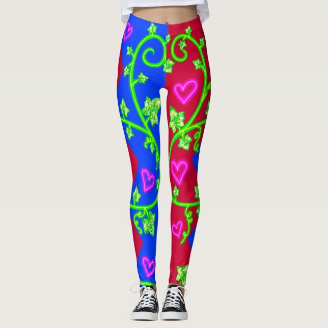 Leggings Diamantes rojos y azules de Halloween y piernas de (Anverso)