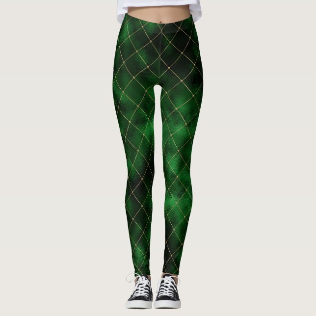 Leggings Diamantes verdes y dorados elegantes (Anverso)