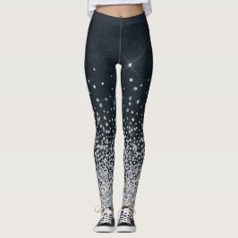 Leggings Diamond Sparkly, Purpurina de Plata Negra