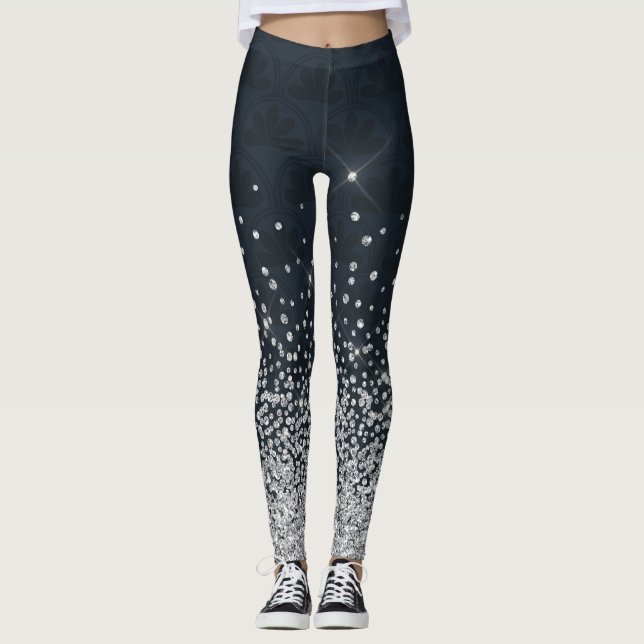 Leggings Diamond Sparkly, Purpurina de Plata Negra (Anverso)