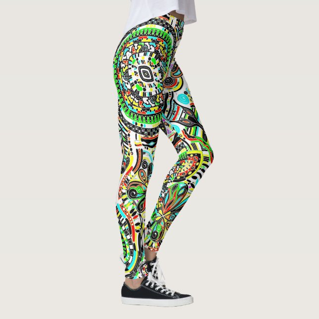 Leggings Dibujando Arte de Fantasía - Flores Abstractas 3 (Derecha)