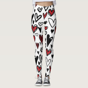 Leggings Dibujar la mano en forma de corazón blanco, negro
