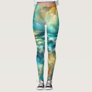 Leggings Dibujo abstracto de océano con pasteles duros