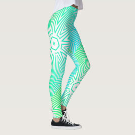 Leggings dibujo abstracto MODERNO-blanco-verde-azul-mosaico