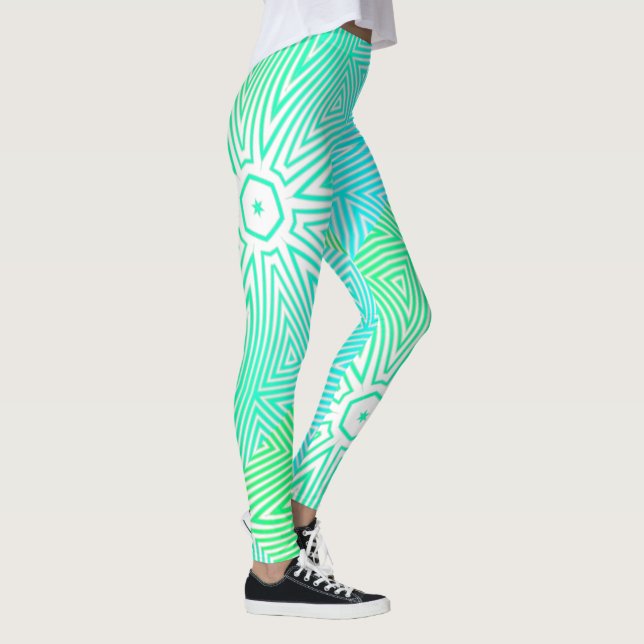 Leggings dibujo abstracto MODERNO-blanco-verde-azul-mosaico (Derecha)