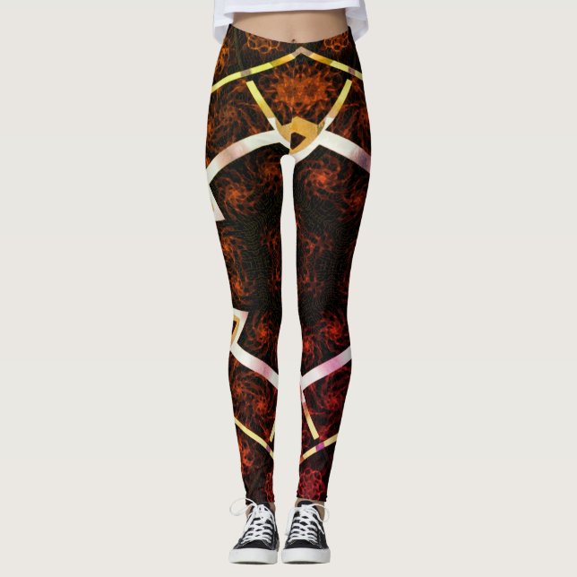 Leggings Dibujo abstracto MODERNO en mosaico amarillo-rojo- (Anverso)