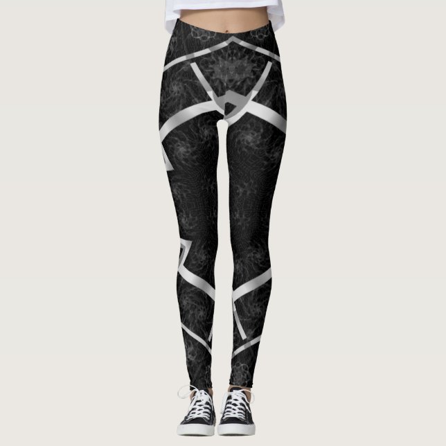 Leggings Dibujo abstracto MODERNO en mosaico-gris-negro (Anverso)