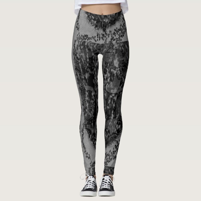 Leggings Dibujo abstracto MODERNO en mosaico gris-negro pro (Anverso)