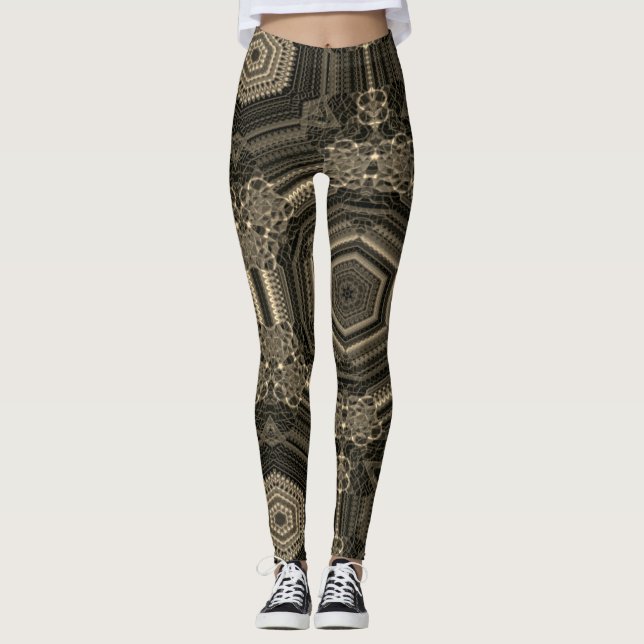 Leggings Dibujo abstracto MODERNO en mosaico-negro-dorado-m (Anverso)