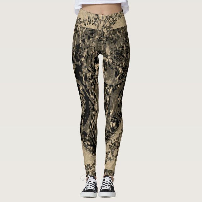 Leggings Dibujo abstracto MODERNO en mosaico-oro-negro (Anverso)