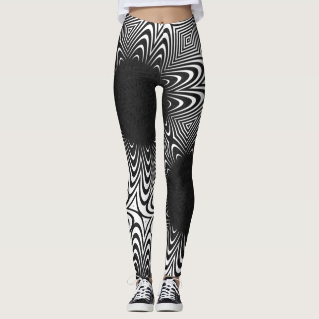 Leggings Dibujo abstracto MODERNO en mosaico profundo-negro (Anverso)