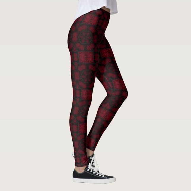 Leggings Dibujo abstracto MODERNO en mosaico rojo-negro (Derecha)