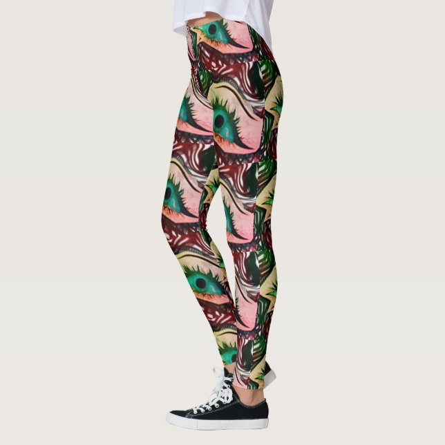 Leggings Dibujo abstracto MODERNO en mosaico rosa-verde-ama (Izquierda)