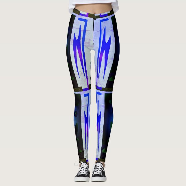 Leggings Dibujo abstracto MODERNO en-negro-azul-mosaico Leg (Anverso)