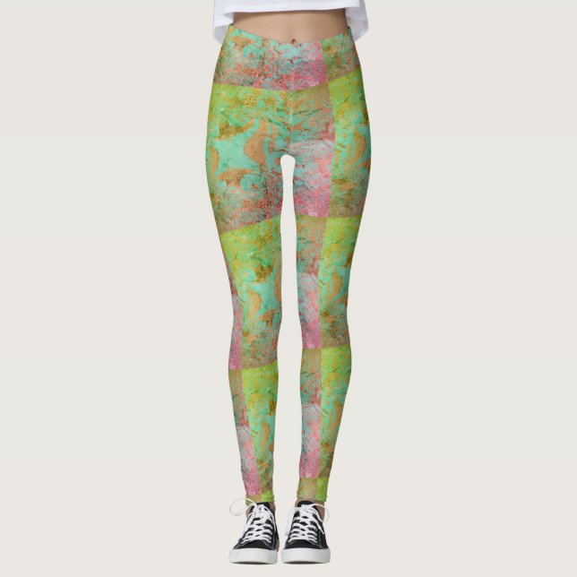 Leggings Dibujo abstracto MODERNO en rosa-verde claro (Anverso)