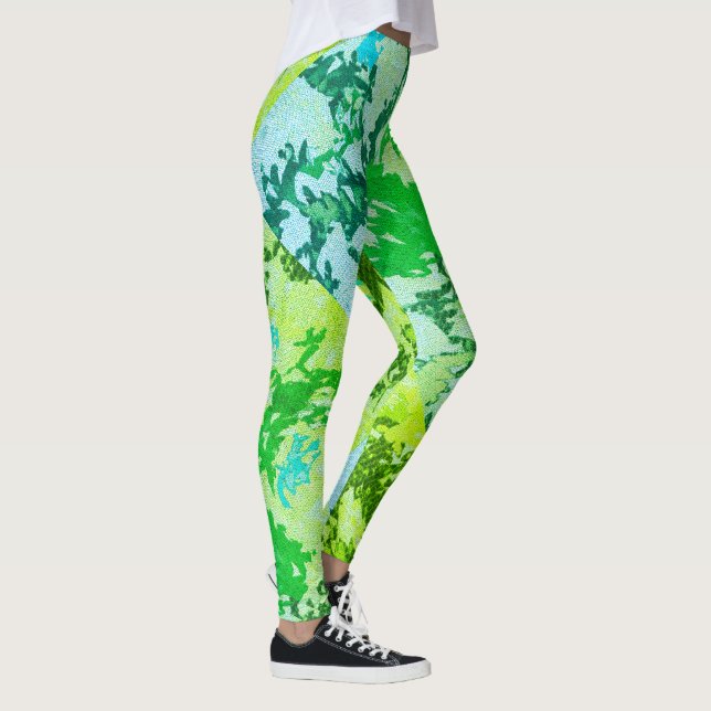 Leggings Dibujo abstracto MODERNO en verde-azul-amarillo- (Derecha)