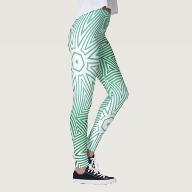 Leggings dibujo abstracto MODERNO-mosaico-blanco-verde (Derecha)