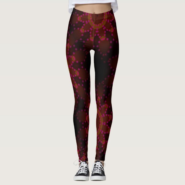 Leggings dibujo abstracto MODERNO-mosaico-negro-rojo-marrón (Anverso)