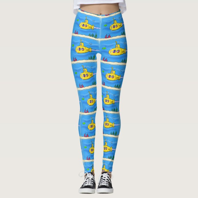Leggings Dibujo animado de submarino feliz (Anverso)