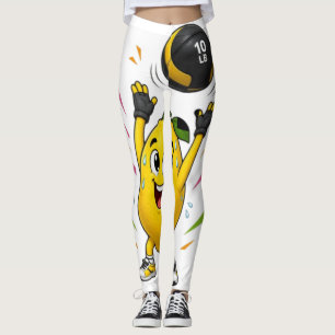 Leggings Dibujo animado divertido de limón levantando pesas