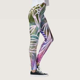 Leggings Dibujo botánico único y fresco de color rosa y ver