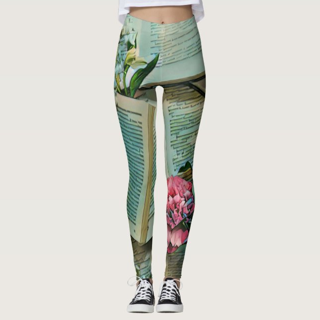 Leggings Dibujo de amante de libros (Anverso)
