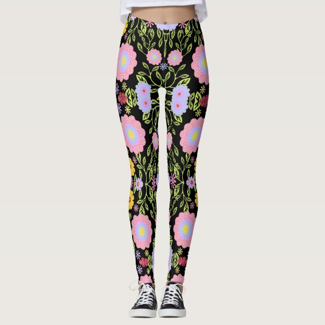 Leggings Dibujo de arte pop floral con un patrón sin proble (Anverso)