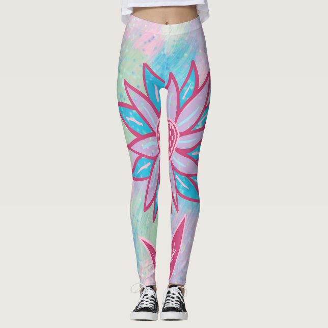 Leggings Dibujo de Flor Pastel Adorable (Anverso)