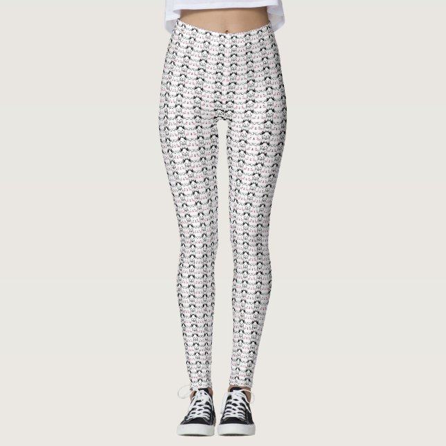 Leggings Dibujo de gato | Fondo transparente del patrón de  (Anverso)