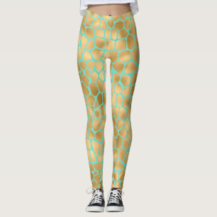 Leggings Dibujo de jirafa dorada en la menta