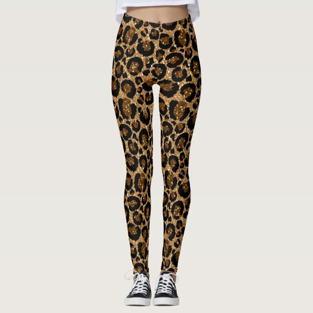 Leggings Dibujo de leopardo de moda con purpurina (Anverso)