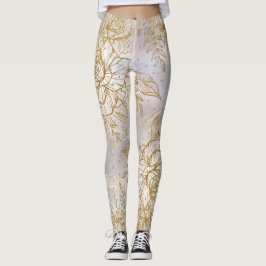 Leggings Dibujo de línea de Rosa elegante de oro