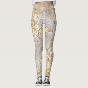 Leggings Dibujo de línea de Rosa elegante de oro