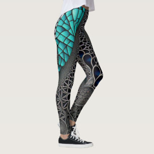 Leggings Dibujo de línea verde azulada y negra