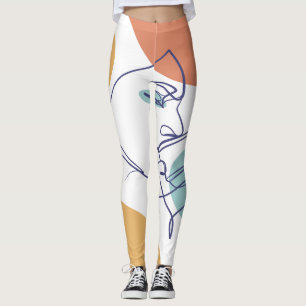Leggings dibujo de líneas poster de la mujer tomando café