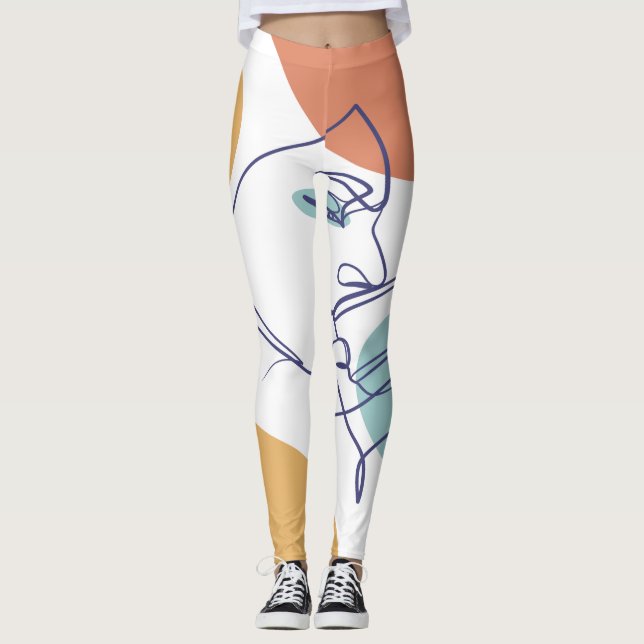 Leggings dibujo de líneas poster de la mujer tomando café (Anverso)