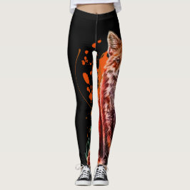 Leggings Dibujo del arte animal rojo del Fox y de la