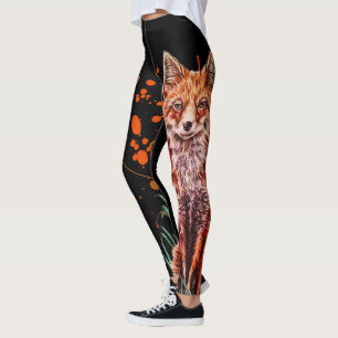 Leggings Dibujo del arte animal rojo del Fox y de la