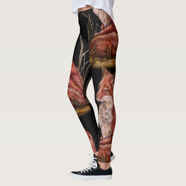 Leggings Dibujo del arte del animal del Fox rojo (Izquierda)