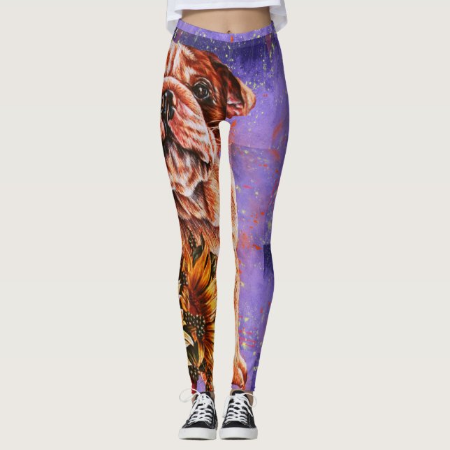 Leggings Dibujo del arte del bulldog y del perro de los (Anverso)