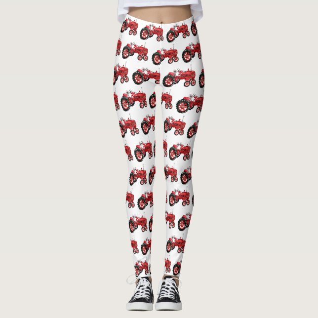 Leggings Dibujo del tractor rojo antiguo (Anverso)