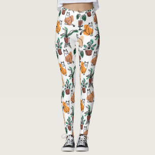 Leggings Dibujo en línea de gatos y flores