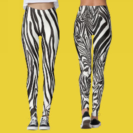 Leggings Dibujo Moderno de Rayas Negras y Blancas de Safari