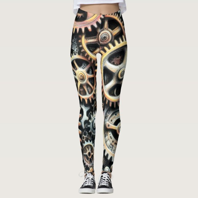 Leggings Dibujo pastel de los engranajes de los perros Stea (Anverso)