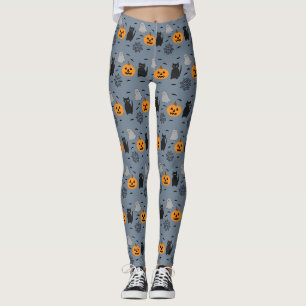 Leggings Dibujo web de gato fantasma de calabaza divertido