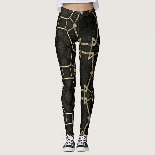 Leggings Dibujos abstractos MODERNOS en mosaico de oro negr (Anverso)