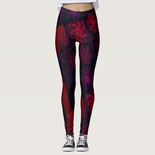 Leggings Dibujos abstractos MODERNOS en mosaico rojo rosa L (Anverso)