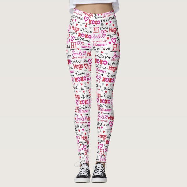 Leggings Dichos del Día de San Valentín Colage de Palabras (Anverso)
