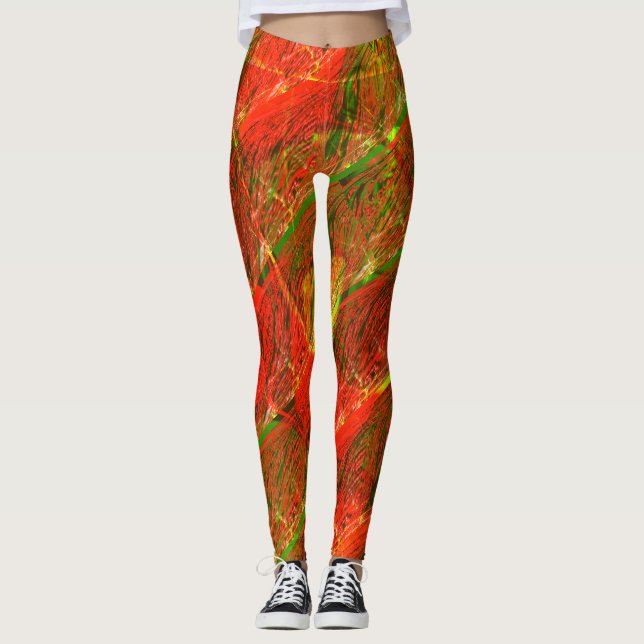 Leggings Different spotted and scratches light red green (Anverso)