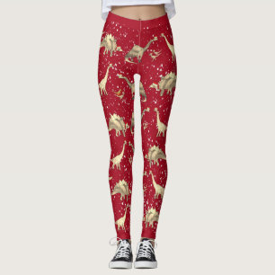Leggings Dinosaurio Santa Rojo Navidad